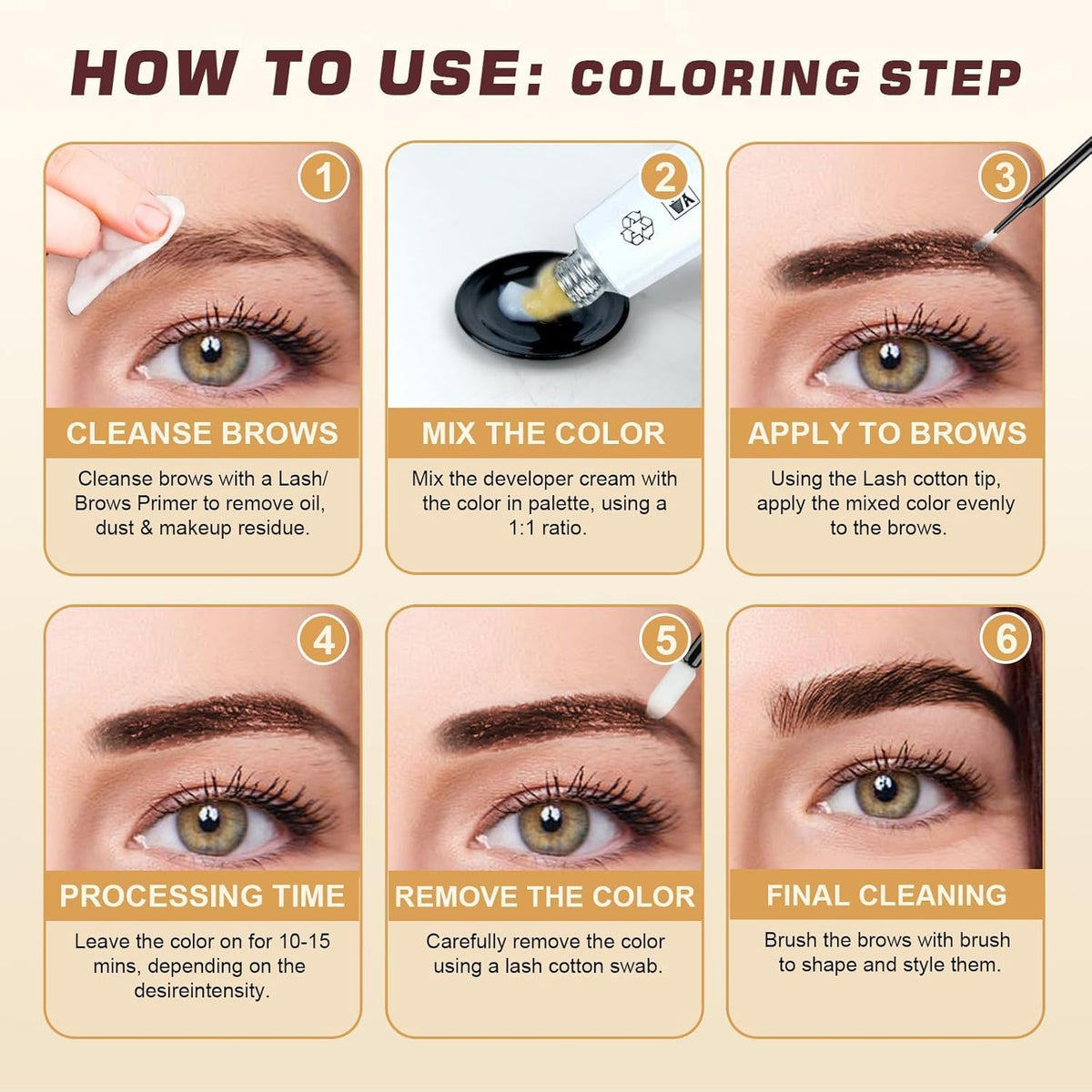 Before and after results of WEILNELL Eyelash & Eyebrow Color Kit