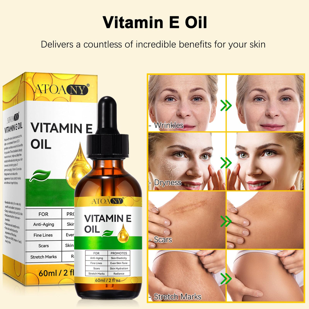 Before and after skin texture with Vitamin E Oil