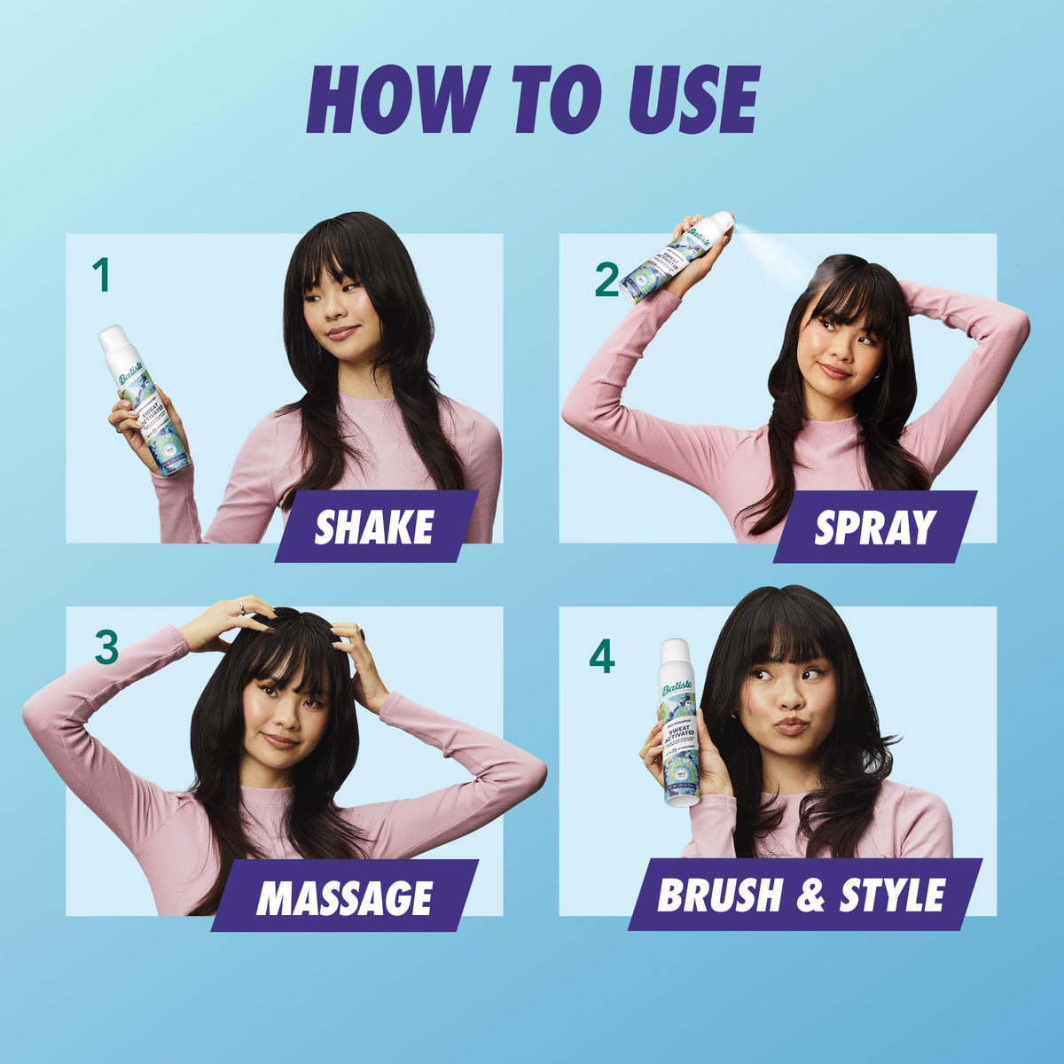 Before and after using Batiste Sweat Activated Dry Shampoo