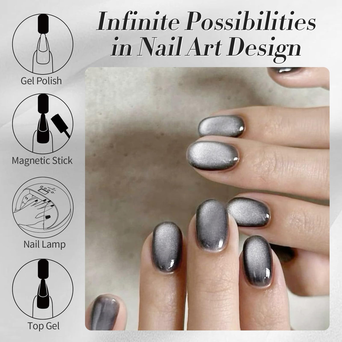 Before and after using Born Pretty Cat Magnetic Eye Gel Polish