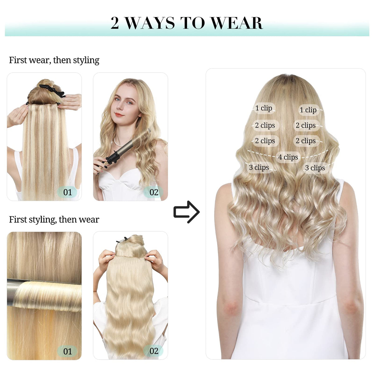 Before and after using DOORES Clip-in Hair Extensions