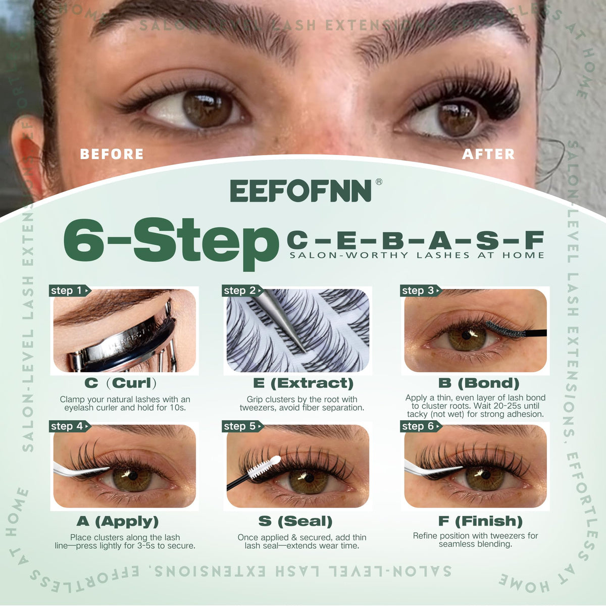 Before and after using Eefofnn lash clusters kit