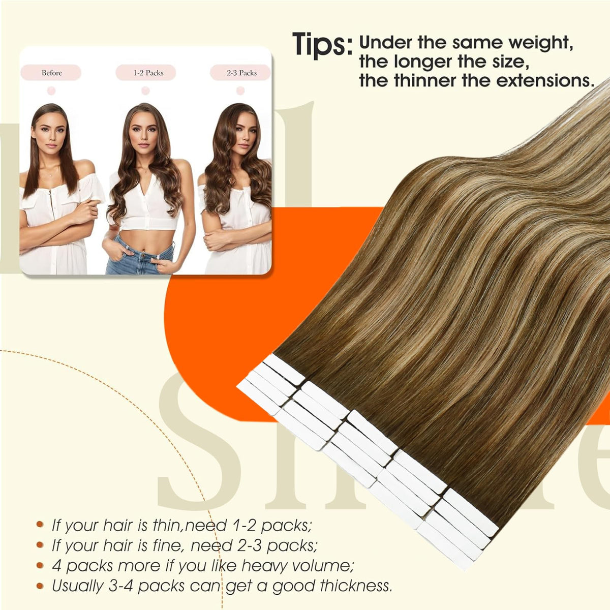 Before and after using Full Shine Tape In Hair Extensions