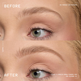 Before and after using NYX Fluff & Snatch Brow Powder Pen