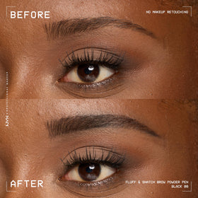 Before and after using NYX Fluff & Snatch Brow Powder Pen