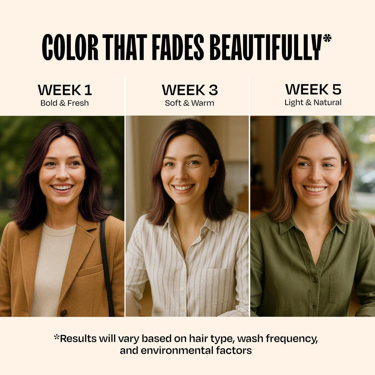 Before and after using oVertone Auburn Brown Hair Mask