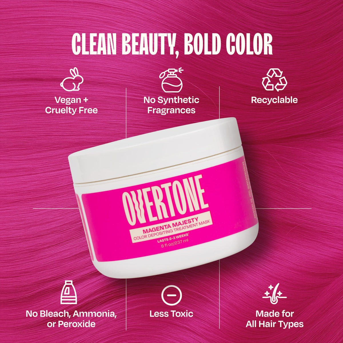 Before and after using oVertone Magenta Majesty Hair Mask