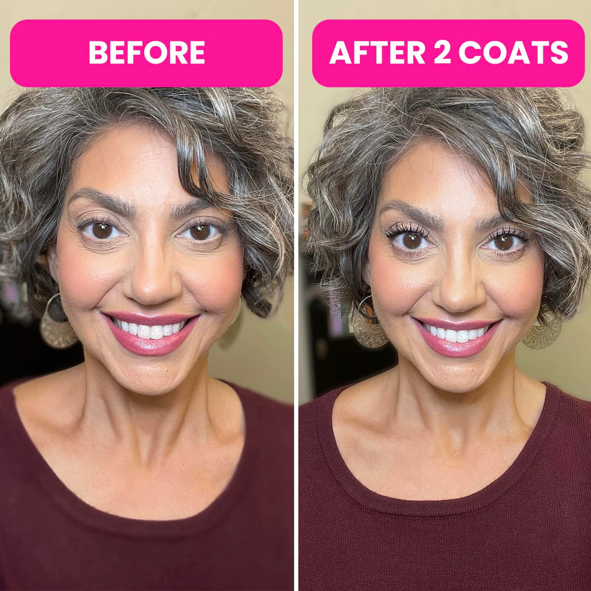Before and after using PROMETICS PrimeLash Mascara