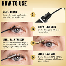 Before and after using QUEWEL Lash Clusters