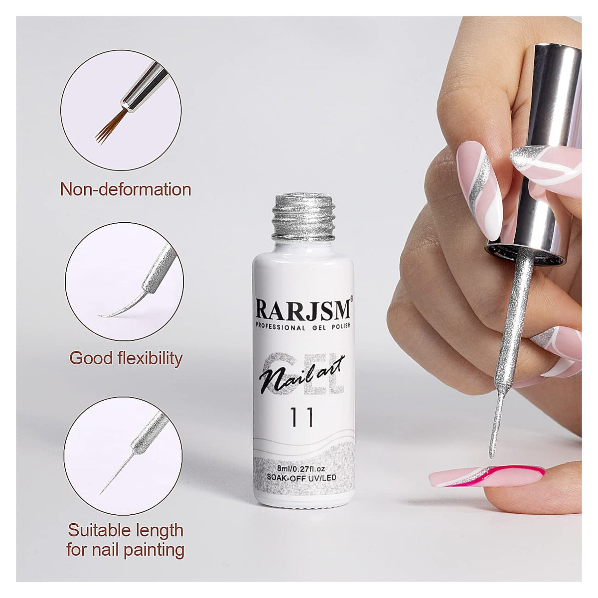 Before and after using RARJSM Gel Liner Nail Art Set