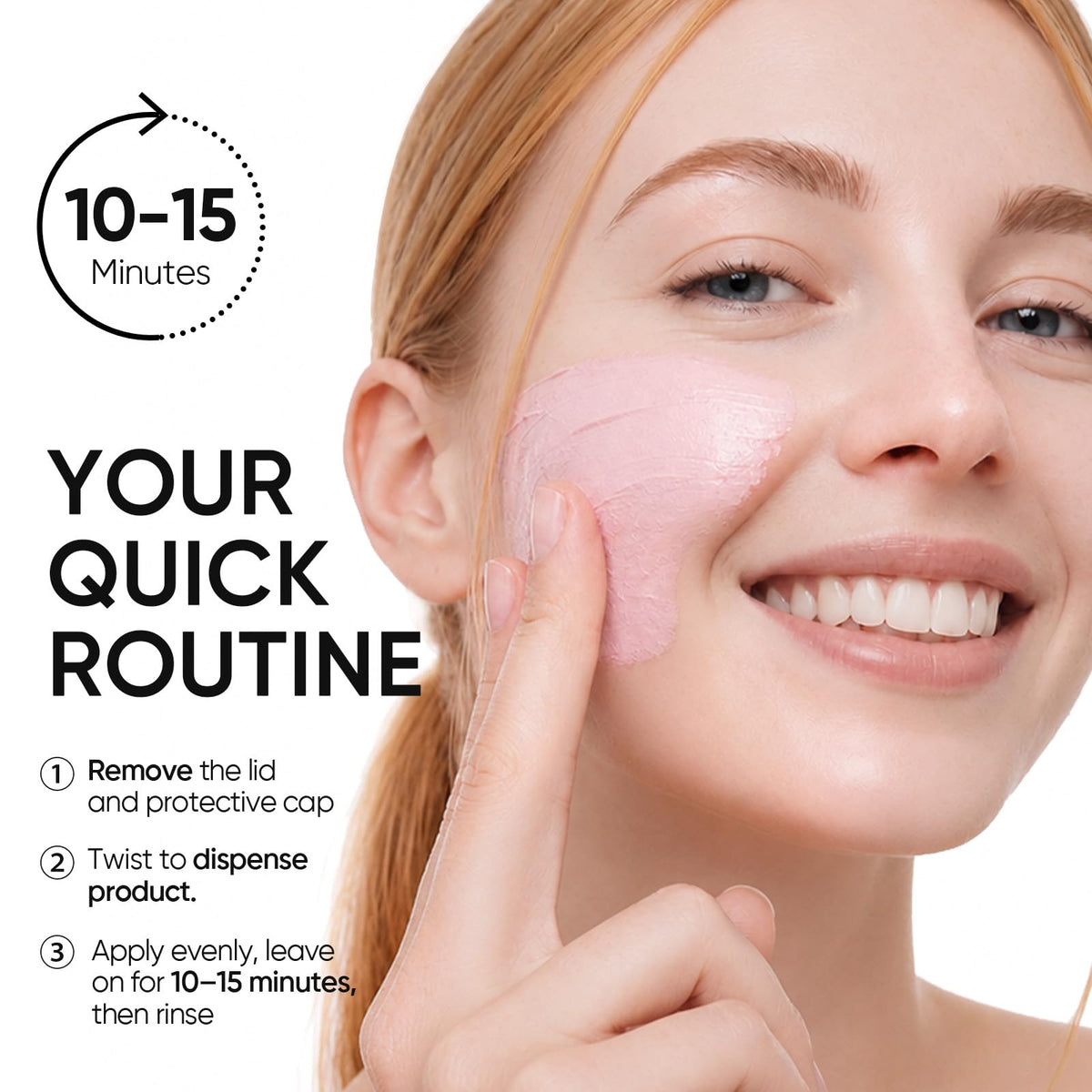 Before and after using SKINTIFIC Rose PDRN Clay Mask Stick