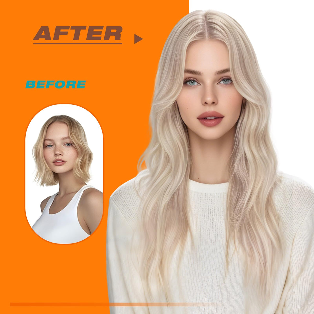 Before and after using Sunny Hair Tape in Extensions