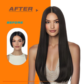 Before and after using Sunny Hair Tape in Hair Extensions