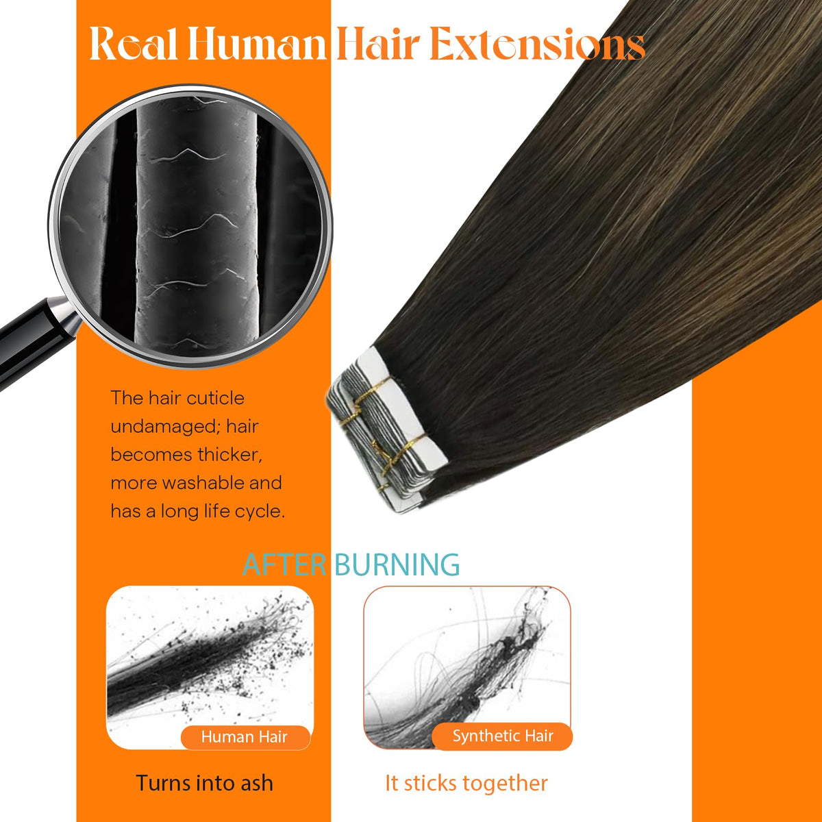 Before and after using Sunny Hair Tape in Hair Extensions