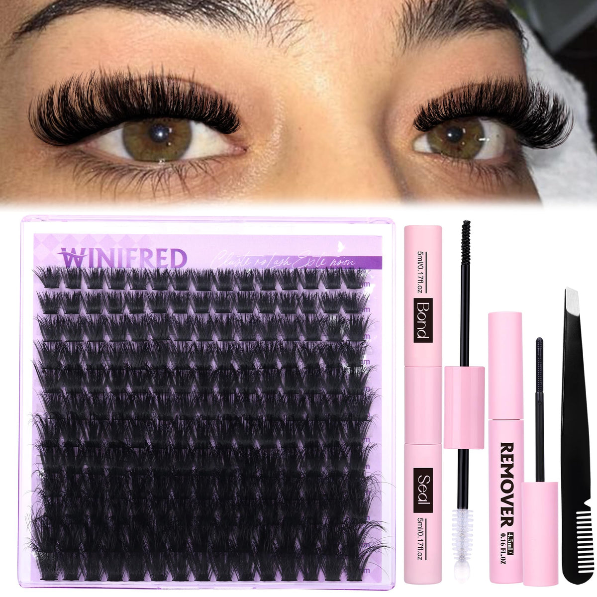 Before and after using Winifred lash extension kit