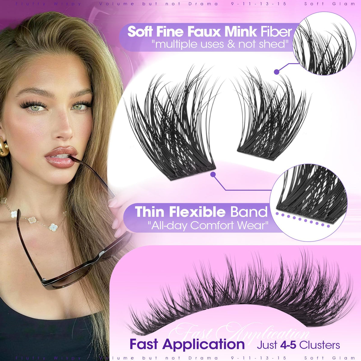 Before and after using Yawamica Fluffy Lash Clusters