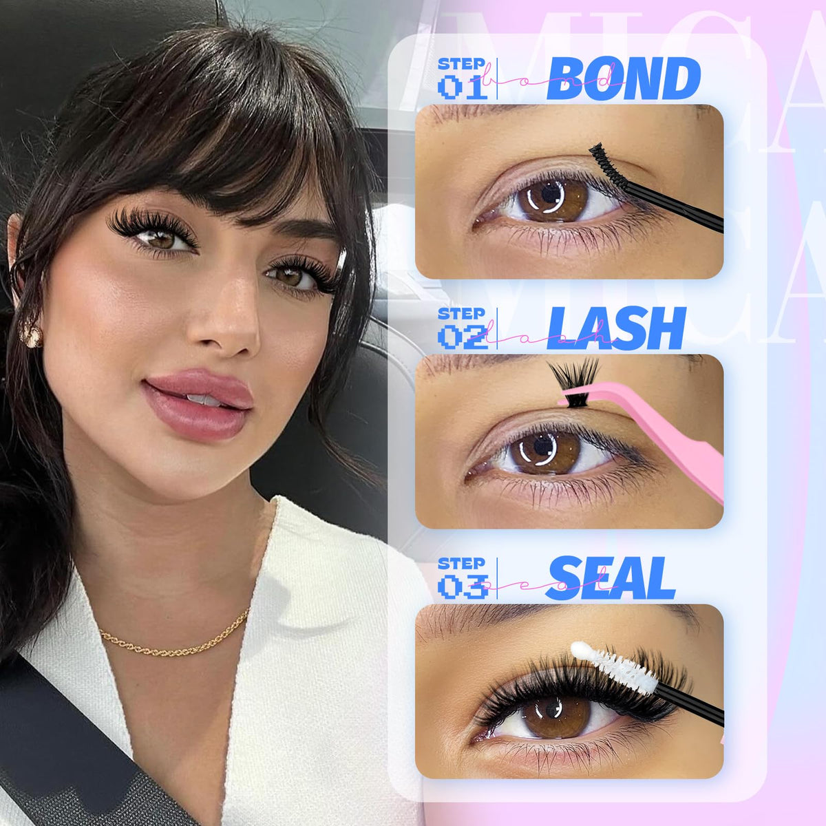 Before and after using Yawamica lash extension kit