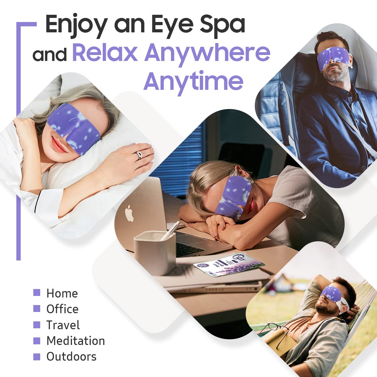 BeHoomi Steam Eye Mask displayed with lavender flowers