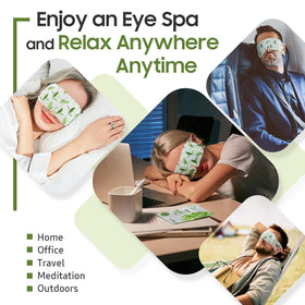 BeHoomi Steam Eye Mask displayed with travel essentials