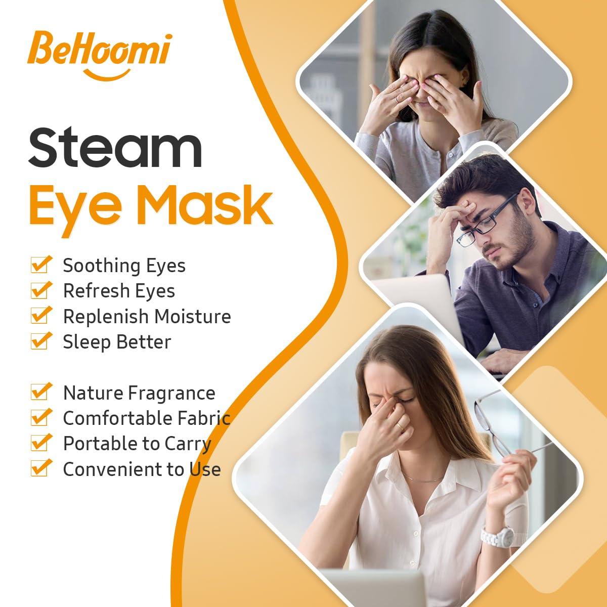 BeHoomi Steam Eye Mask on a person relaxing