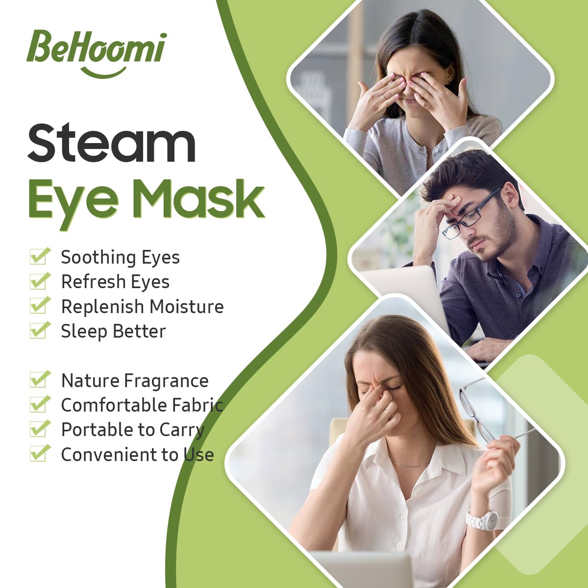 BeHoomi Steam Eye Mask on a person relaxing