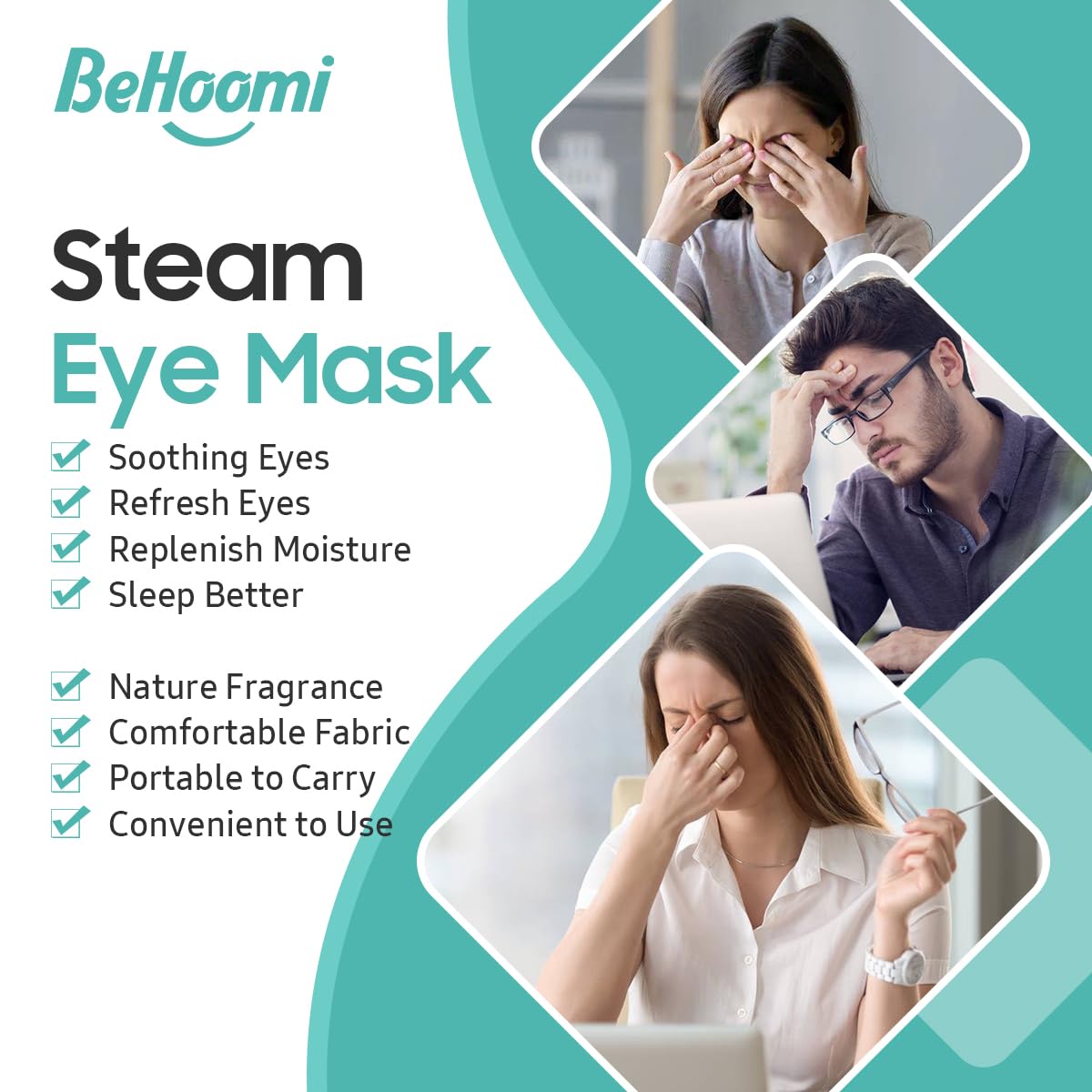 BeHoomi Steam Eye Mask on a person relaxing