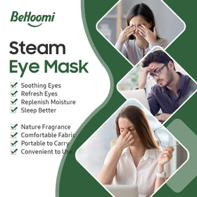 BeHoomi Steam Eye Mask worn by a person relaxing