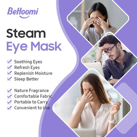 BeHoomi Steam Eye Mask worn by a person relaxing