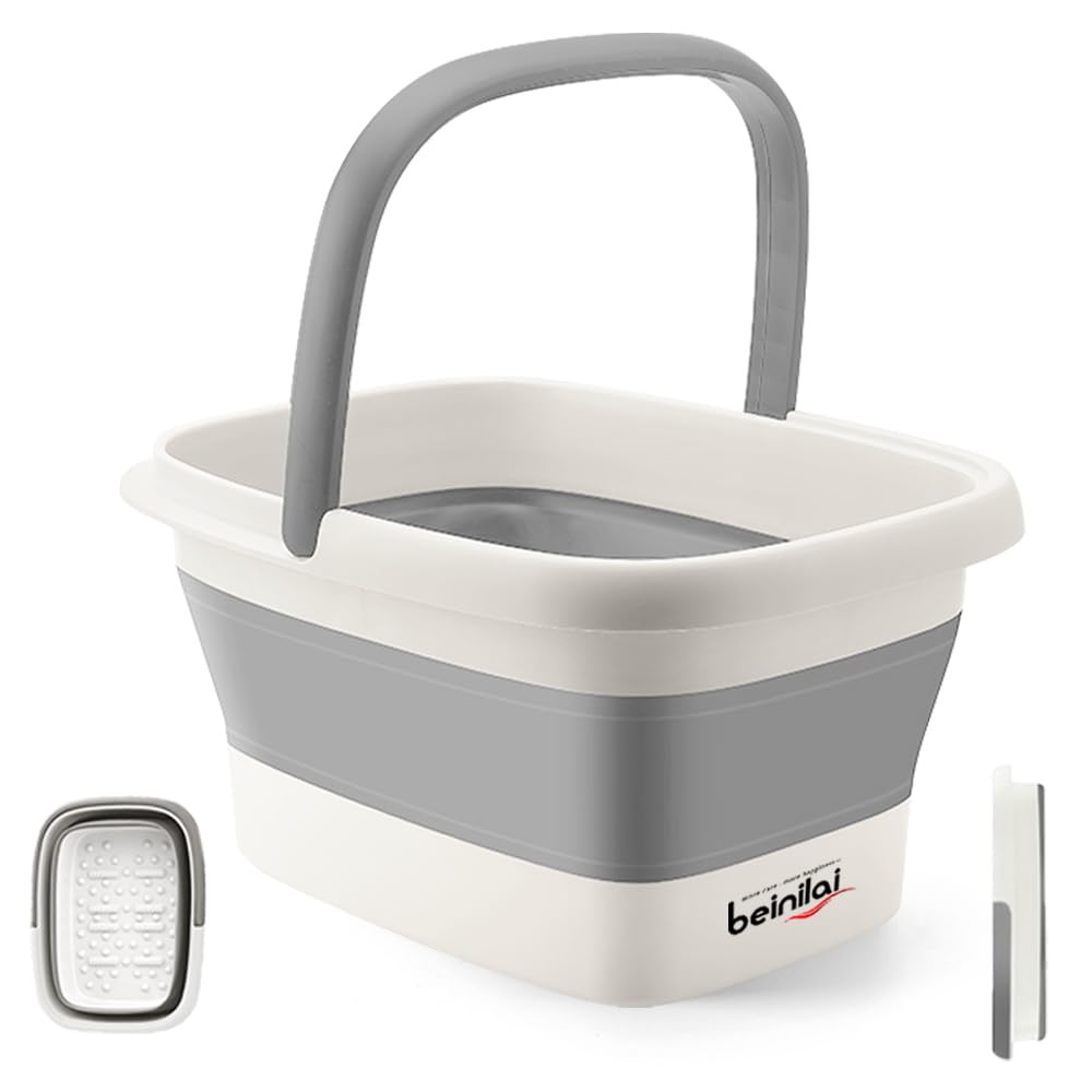 Beinilai Collapsible Foot Bath Basin front view with massage rollers