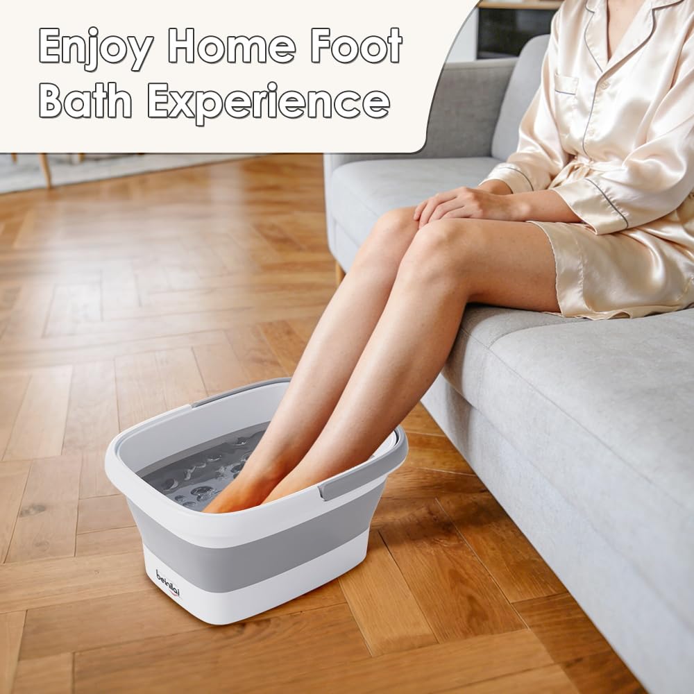 Beinilai Collapsible Foot Bath Basin in use with warm water