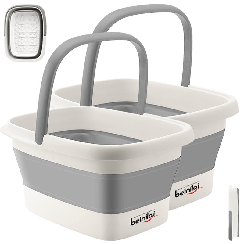 Beinilai Collapsible Foot Bath Basin with water and massage bumps