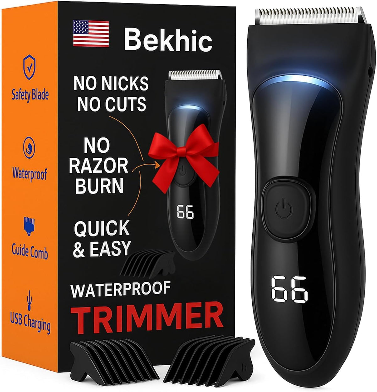 Bekhic Groin & Body Hair Trimmer front view with LED light