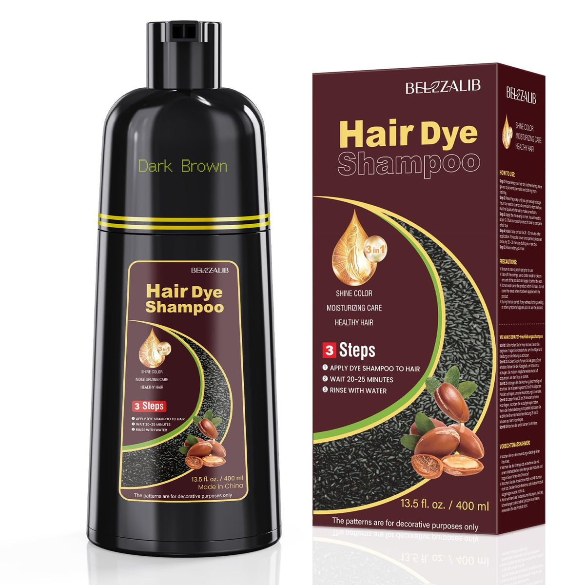 BELEZALIB Dark Brown Hair Dye Shampoo front view
