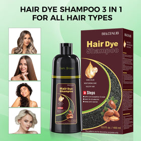 BELEZALIB Dark Brown Hair Dye Shampoo in a bathroom setting