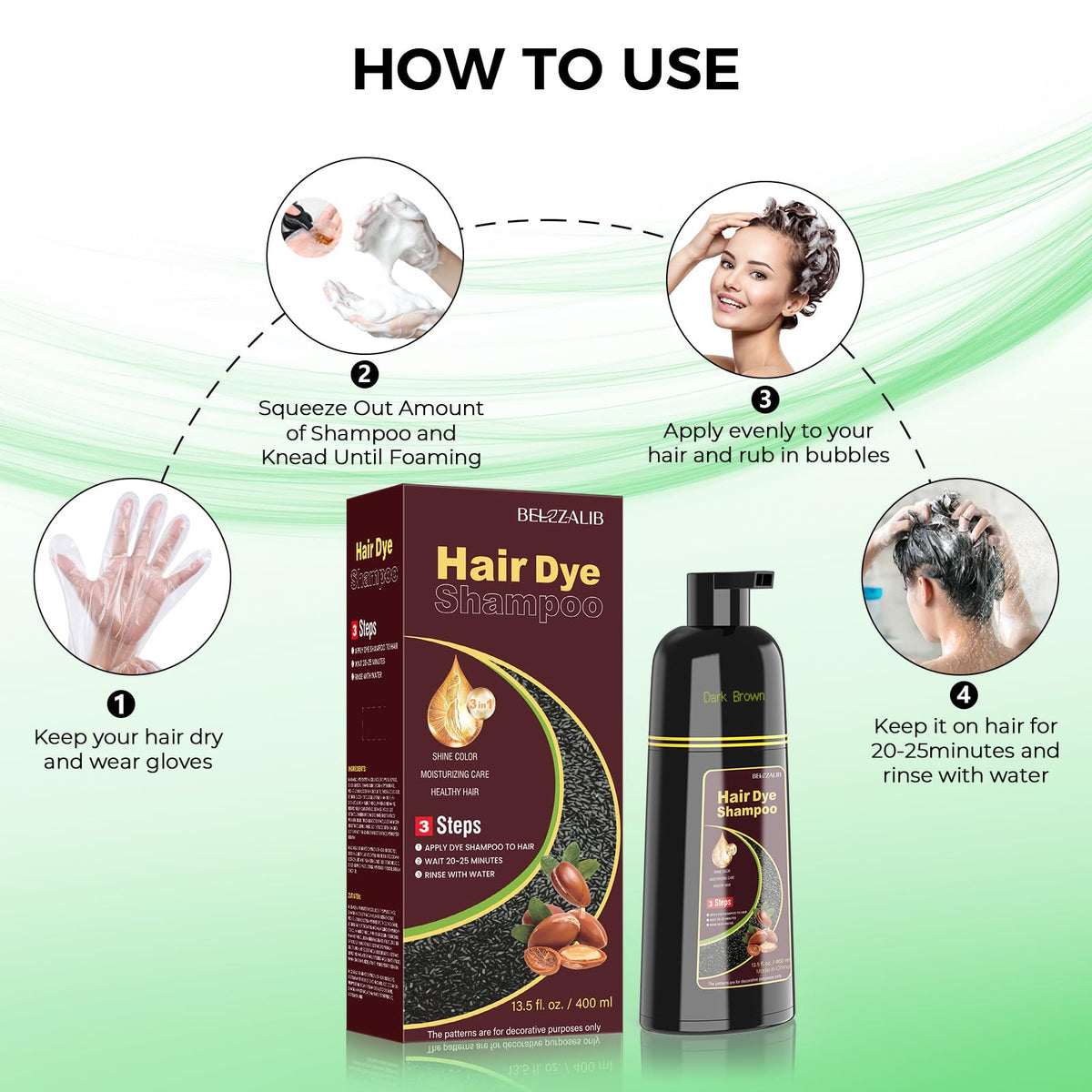 BELEZALIB Dark Brown Hair Dye Shampoo side view