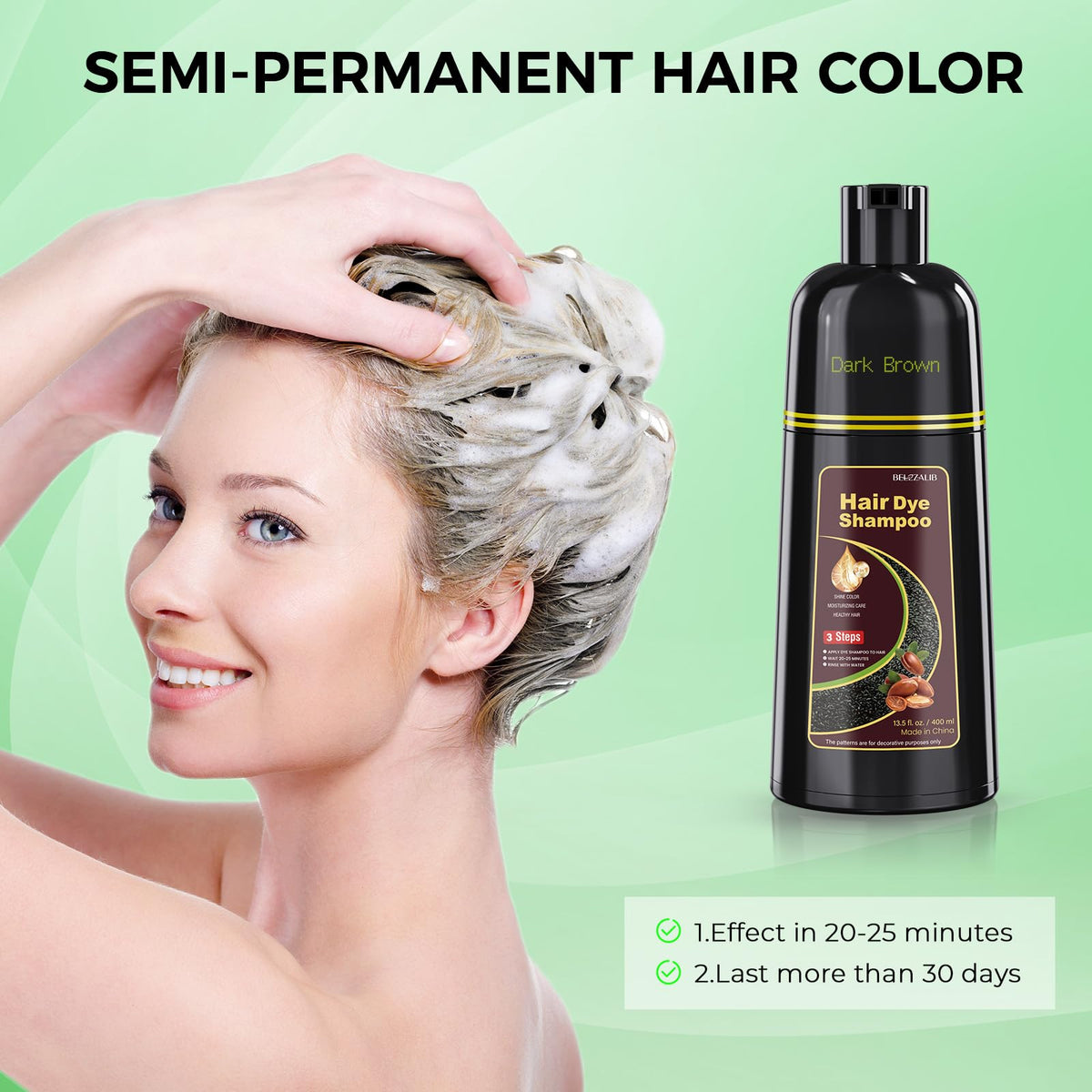 BELEZALIB Dark Brown Hair Dye Shampoo with gloves