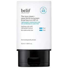 belif Aqua Bomb SPF 45 Sunscreen front view with packaging