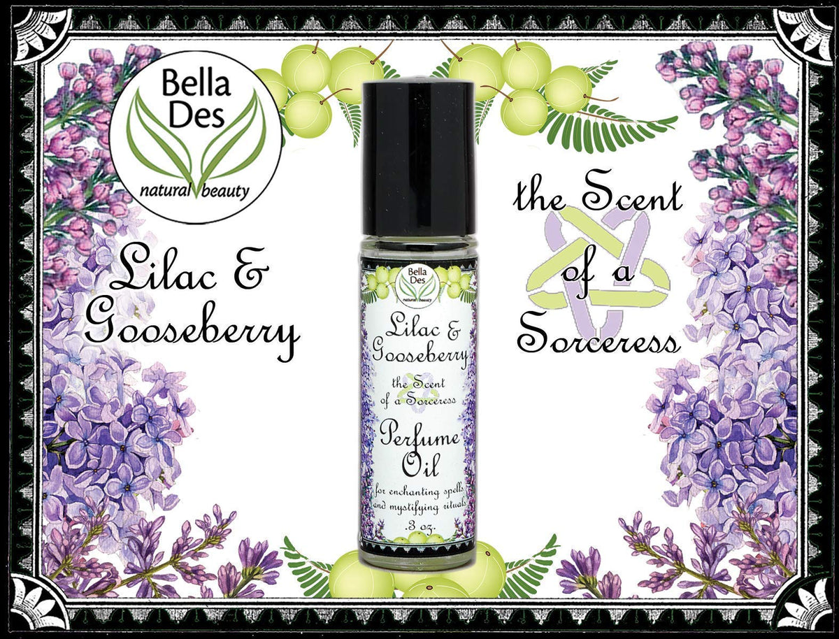 BELLA DES NATURAL BEAUTY Lilac and Gooseberry Perfume Oil with lilac flowers