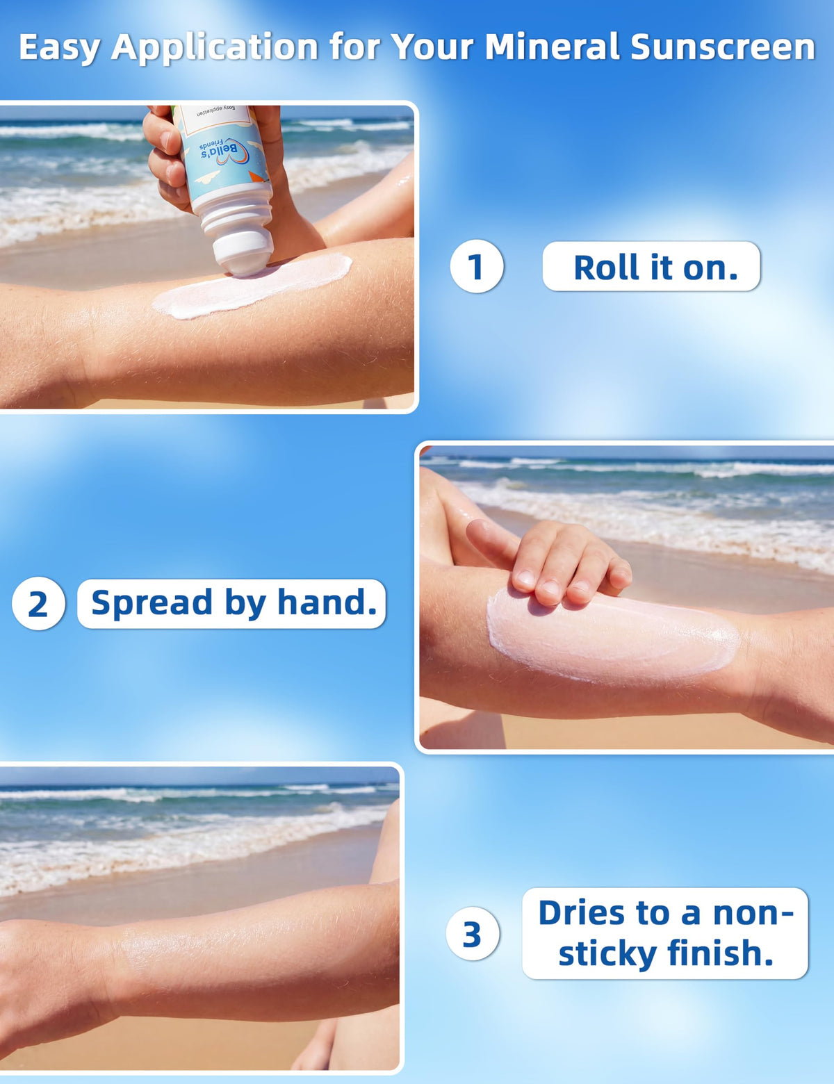 Bella's Friends Life Kids Roll-On Mineral Sunscreen SPF 50 travel size packaging
