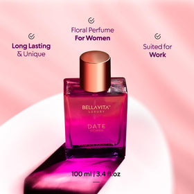 Bella Vita Luxury Date Eau de Parfum bottle with pink flowers