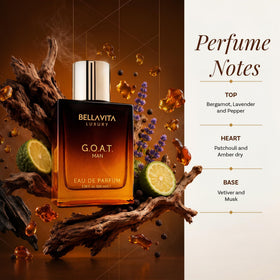 Bella Vita Luxury G.O.A.T. Eau de Parfum on a wooden table