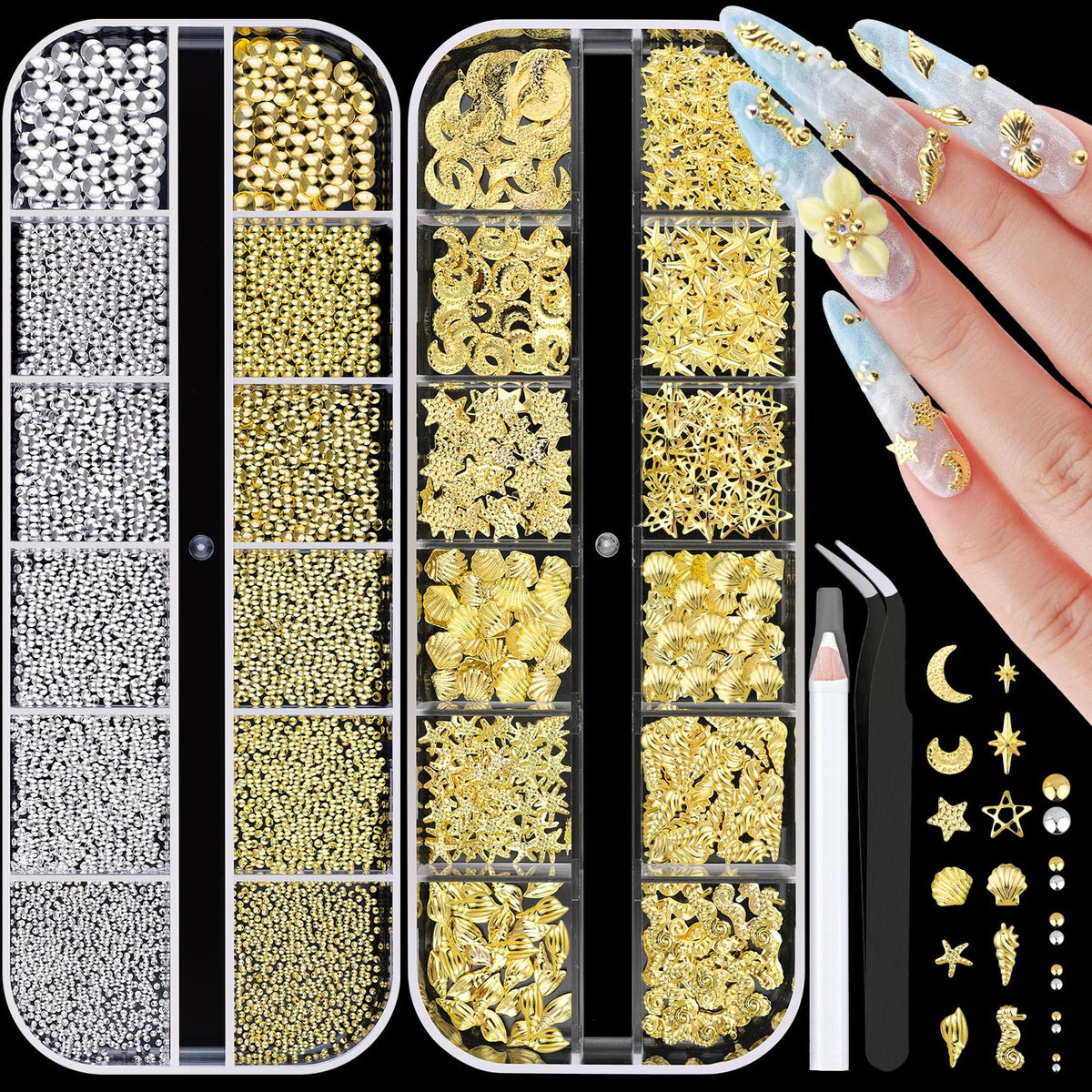 BELLEBOOST 2450Pcs Nail Charms Set front view with various charms