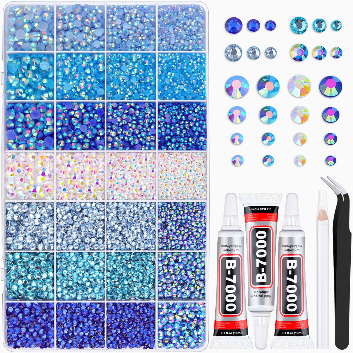 BELLEBOOST blue rhinestones kit with 28 grids and 20000 pieces