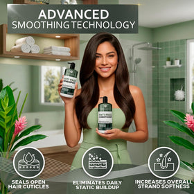 BELLISSO Anti Frizz Shampoo and Conditioner Set in a bathroom setting
