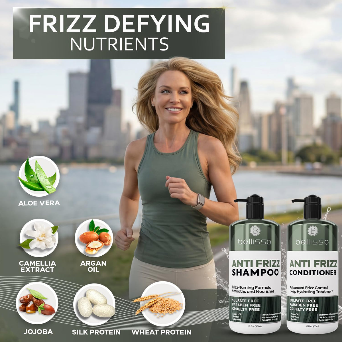 BELLISSO Anti Frizz Shampoo being poured into hand