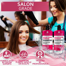 BELLISSO Apple Cider Vinegar Shampoo and Conditioner Set on a bathroom counter