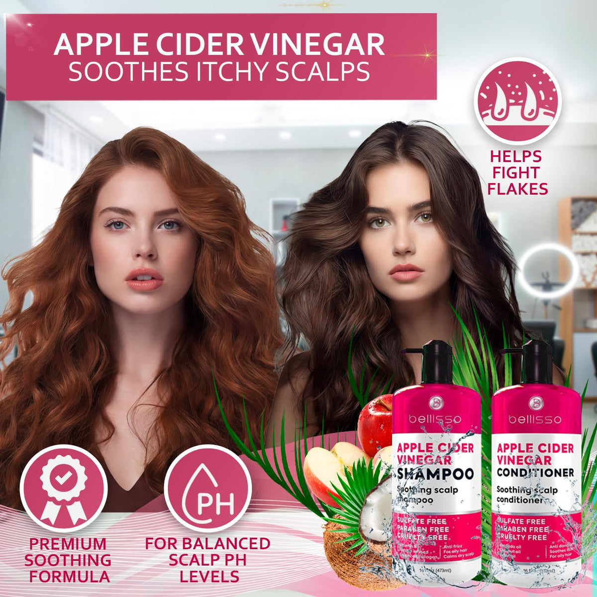 BELLISSO Apple Cider Vinegar Shampoo bottle close-up
