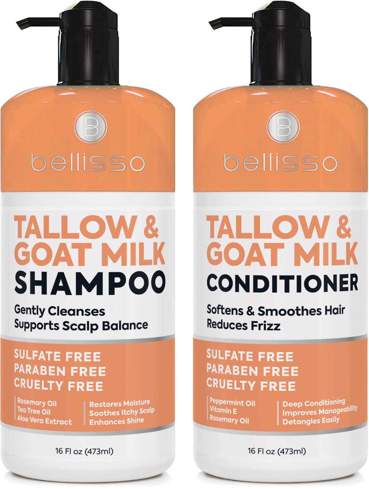 BELLISSO Beef Tallow Shampoo front view 16 Fl Oz