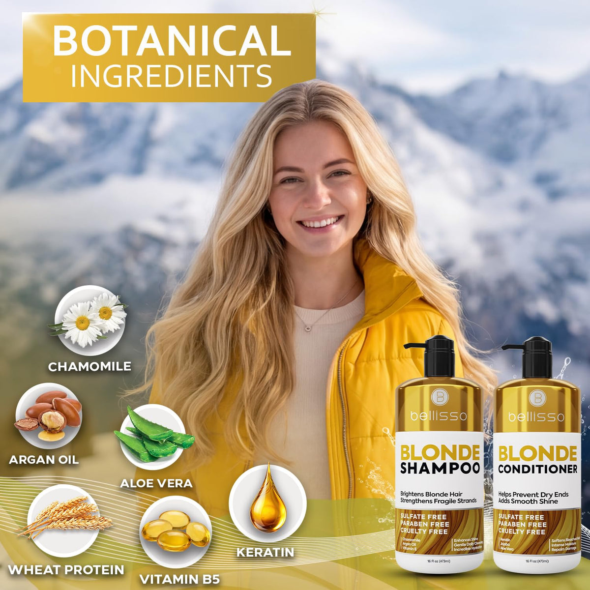 BELLISSO Blonde Shampoo and Conditioner Set side view