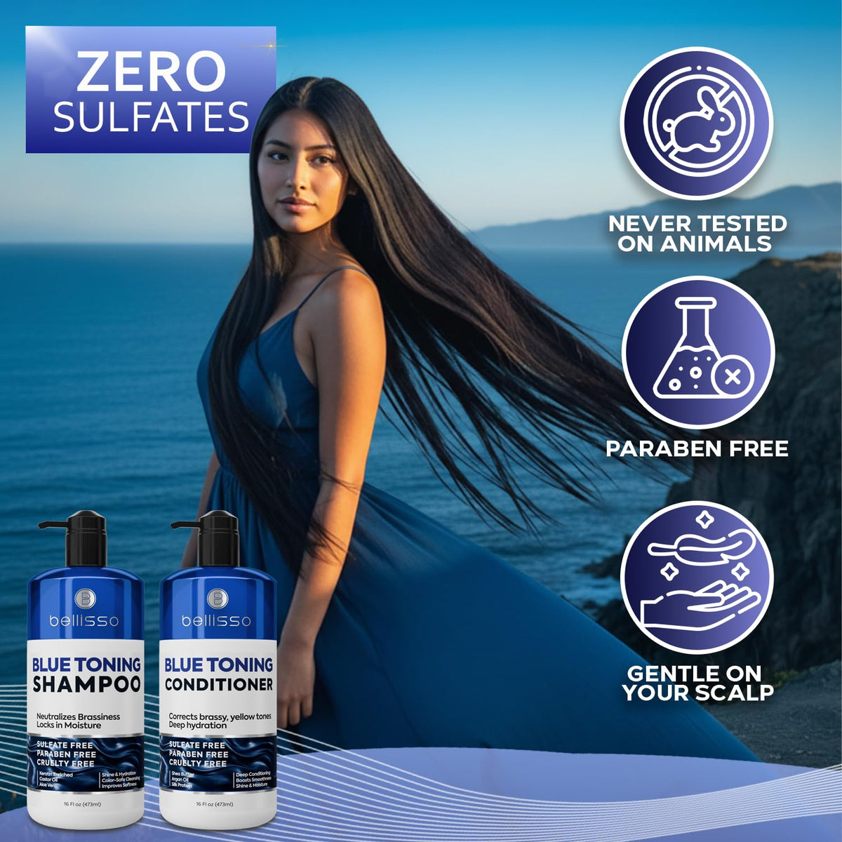 BELLISSO Blue Conditioner bottle with label